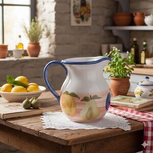 Vintage A. Santos Portuguese Hand-Painted Fruit Pitcher Nonnacore Cottagecore
